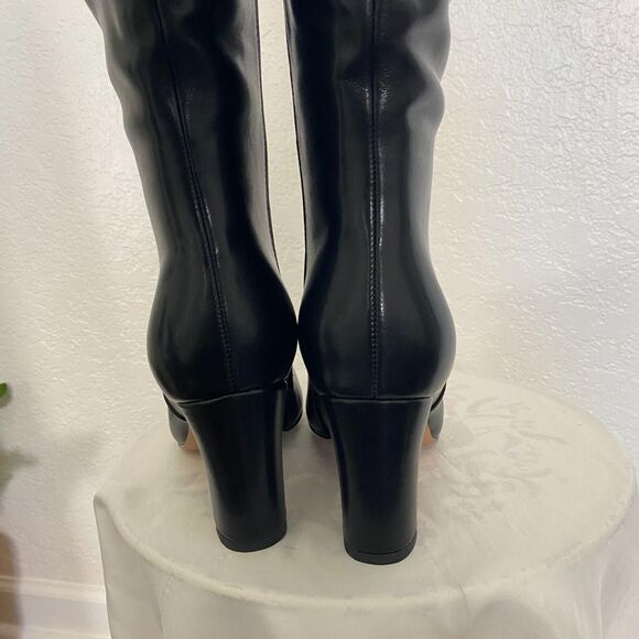 NEW 90s Style Black Faux Leather Smooth Pointy Knee High Heel Boots US 9.5 - Picture 6 of 8